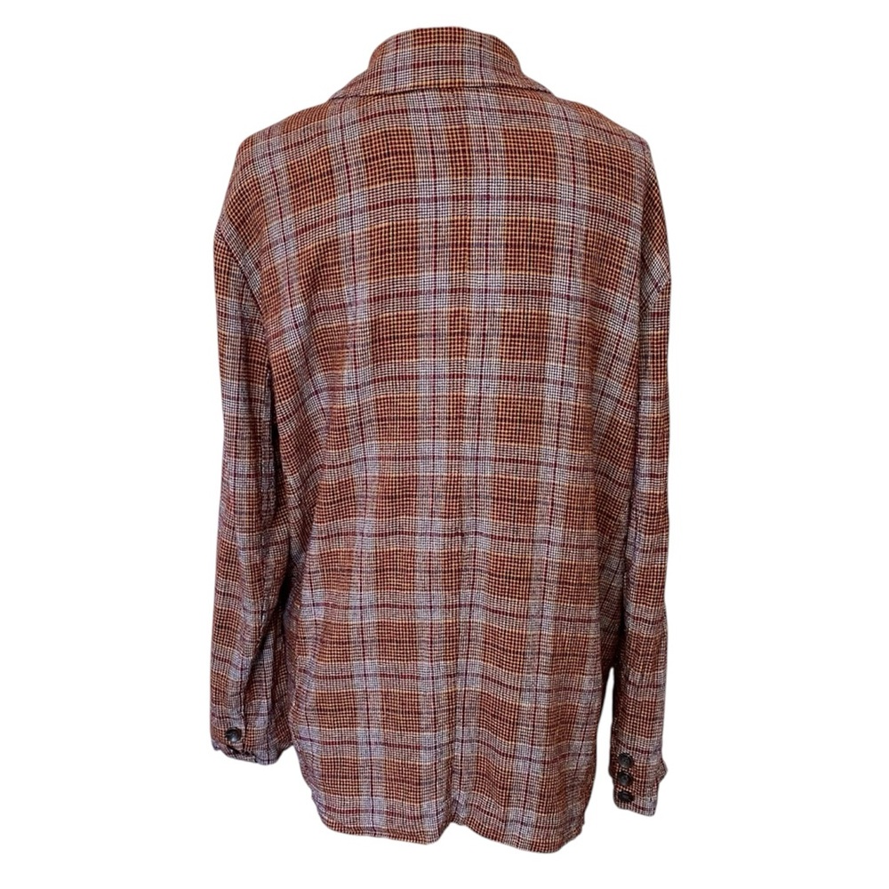 Free People Plaid Oversized Blazer Jacket Small Burgundy Yellow Boyfriend - Picture 4 of 11